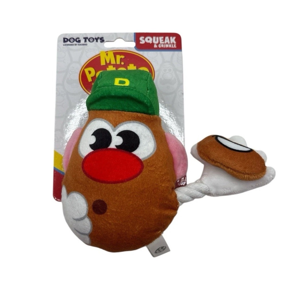 Hasbro‎ Small Mr. Potato Head Plush Dog Toy  Squeak, Crinkle & Rope  New  6.5"